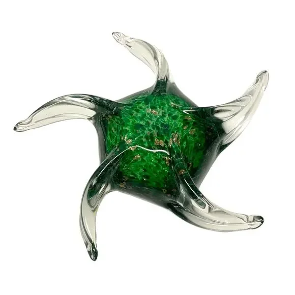 Glass Paperweight Green Gold Flecks Starfish Coastal