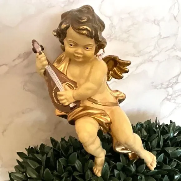 Gorgeous vintage cherub playing lute; cream and gold Paris Chic Hollywood Glam