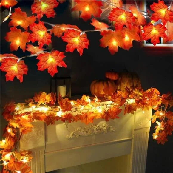 2 Pack Fall Decor Enlarged Maples Leafed Lights Total 20Ft 40LED Thanksgiving