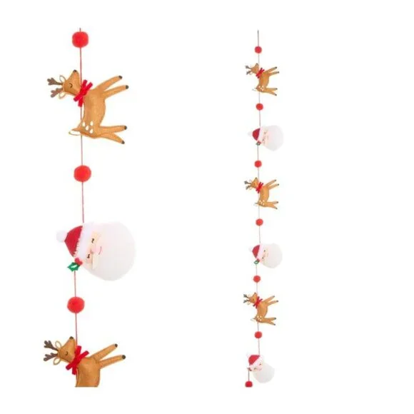NWT RAZ IMPORTS FELT Spirited Melody Garland SANTA/REINDEER KIDS GARLAND 3.5'