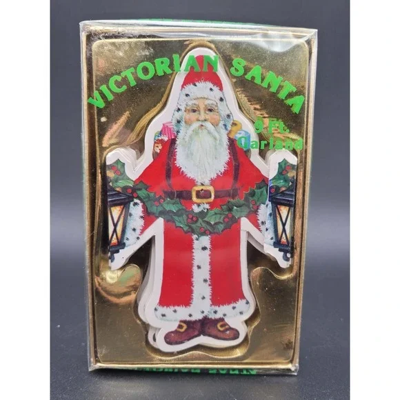 Vintage Christmas Kurt Adler Victorian Santa Die Cut Garland 9 Ft Original Box