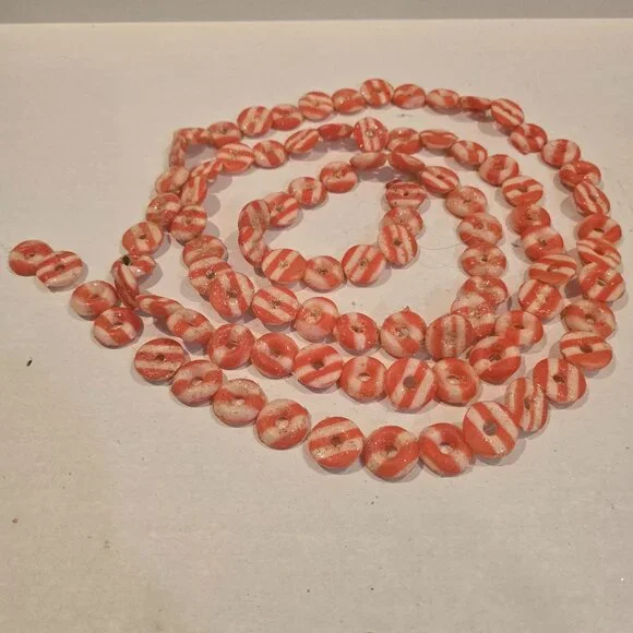 Christmas Candy Garland Plastic Red White Glitter 7.5 feet Vintage 1990s