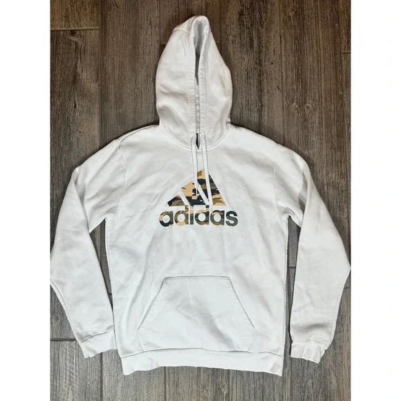 Adidas White‎ Hoodie Sweatshirt Camo Trefoil Logo Size Medium