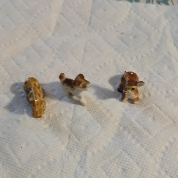 Miniature Ceramic Animal Figurines Set - Brown and White