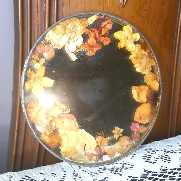Vintage Handcrafted in Hawaii Mirror Trimmed with Pressed Flowers