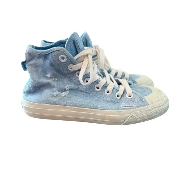Adidas Nizza High Top Acid Wash Blue Distressed Canvas Sneakers EF1885 Mens 8.5