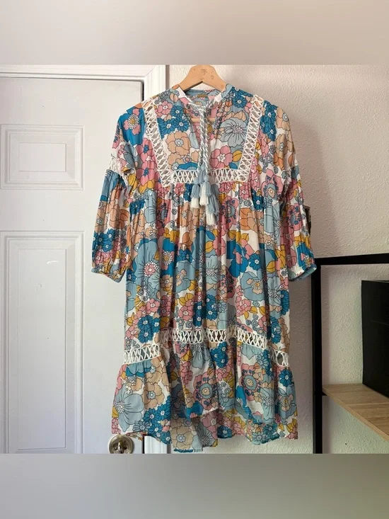 DODO BAR OR girl’s boho 8-10 year multicolor cotton floral lace midi dress