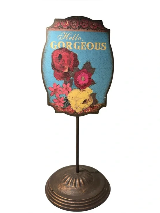 Hello Gorgeous Floral Tabletop Sign Cottagecore Bathroom Bedroom Decor