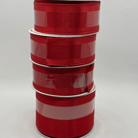 Set of 4 Red Silky Wired Ribbon