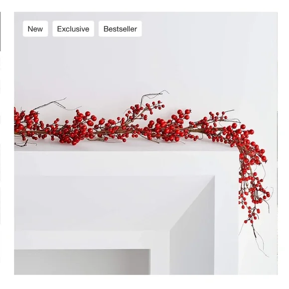 CRATE&BARREL FAUX RED BERRY CHRISTMAS GARLAND 6'