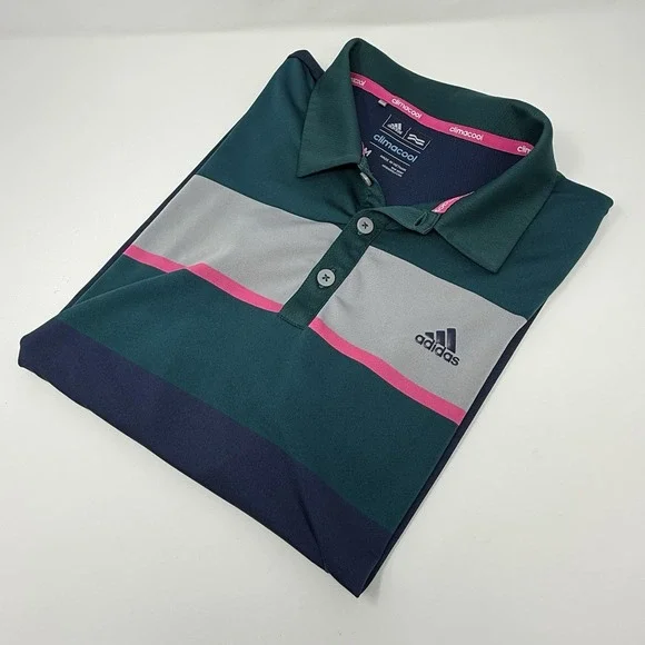 Adidas Men's Active Golf Polo Shirt Climacool Size Medium Turq/Pink/Blue