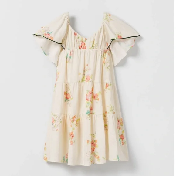 ZARA GIRL NWT PIPED WATERCOLOR DRESS