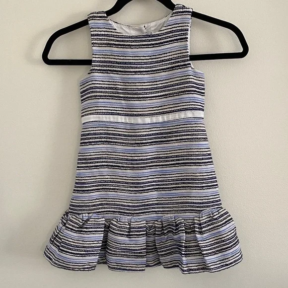 Janie and Jack Navy and White Striped Bouclé Ruffle Hem Dress girls 4
