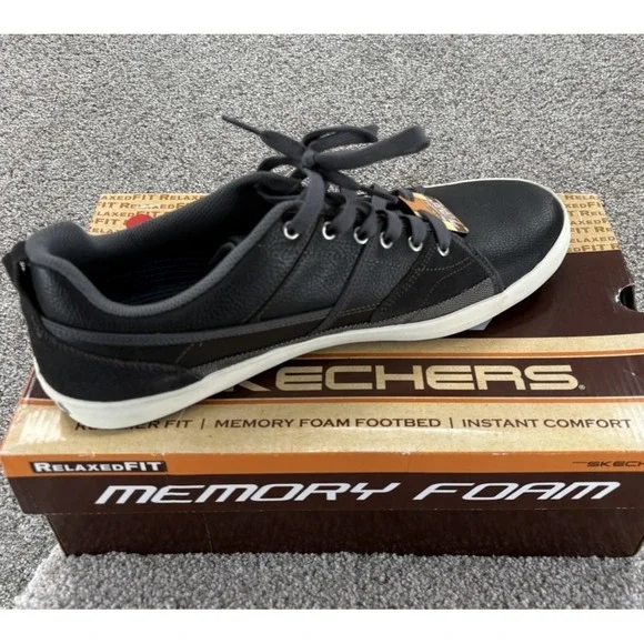 Skechers Relaxed Fit Planfix Romelo Sneaker Men's 13 Charcoal Leather New in Box