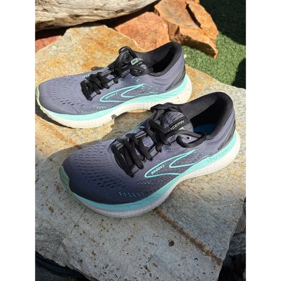 Brooks Glycerin 19 Mens 8.5 Running Shoes Grey Aqua Blue Neutral Cushion Sneaker