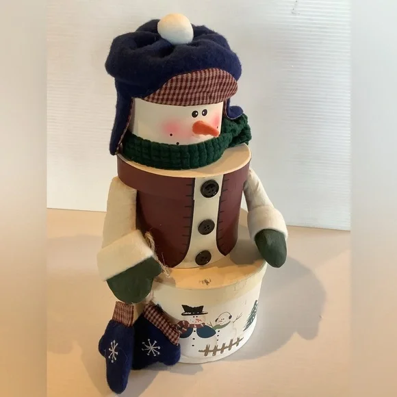 Vintage 3-Tier Stacking Snowman Gift Box – 1990s Holiday Decor