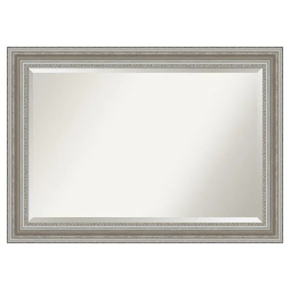 Medium Rectangle Antique Silver Metallic Beveled Glass Classic Mirror (27.5 in.
