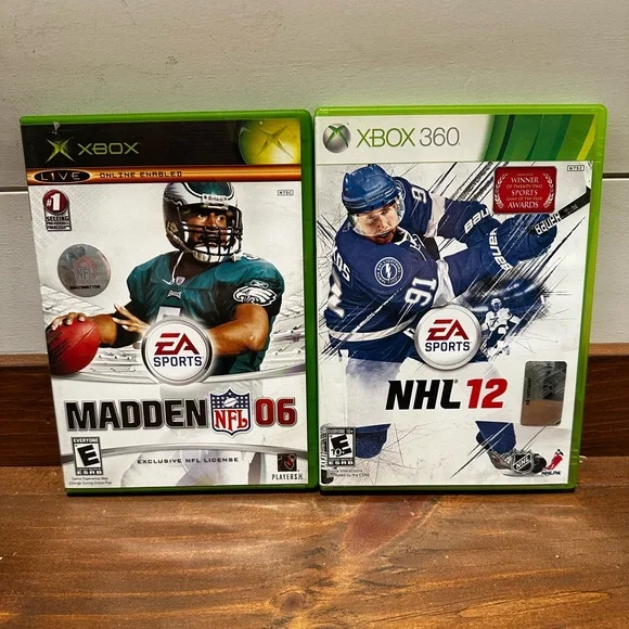 Lot Of 2 Microsoft Xbox And Xbox 360 NHL 12 And Madden 06 Video Games