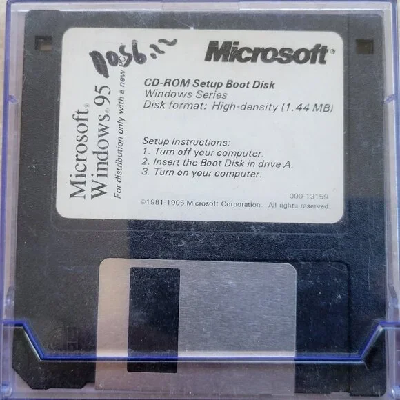 Vintage Floppy Diskette - Microsoft Windows 95 CD-ROM Setup Boot Disk