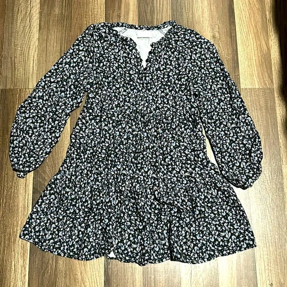 Zara Girls Black and Cream Flower Dress
