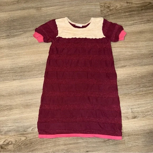 Hanna Andersson Sweater Dress Girls 140 10 Ruffle Glitter Maroon Pink‎