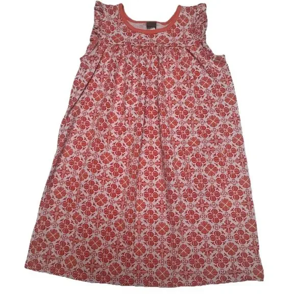 Tea Collection Girls Dress Size 7 Pink Orange Floral Geometric Cotton Sundress