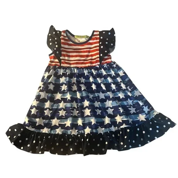 Millie Loves Lily Angel Wing Dress Size 3T Stars & Stripes Red White & Blue Soft