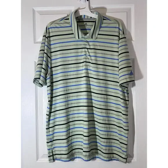 adidas Men's Golf‎ Polo Shirt Lt Green W/Blue Stripes, Size XL