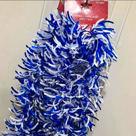 2 x Blue and White Curvy Holiday Tinsel‎ Garland • 18 ft. Total