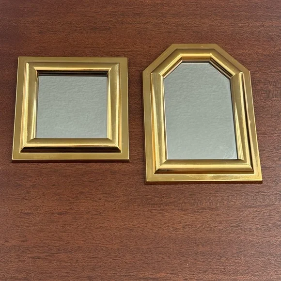 Vintage MCM Burwood Gold Tone Wall Mirror Set