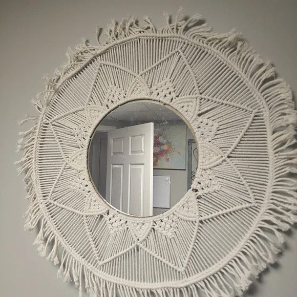 Bohemian White Macrame Wall Mirror