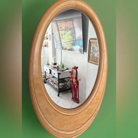• vintage mirror Artist-Signed W. Schwab Hardwood Sculptural– rare– 22” x 14”