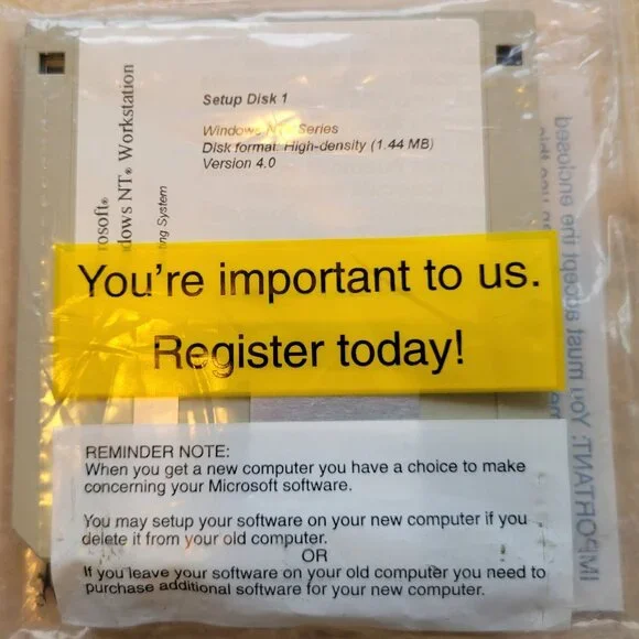 Vintage Floppy Diskette - Microsoft Windows NT Workstation Setup Disks