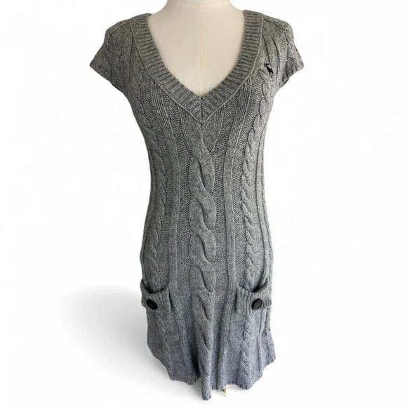 Y2K ABERCROMBIE Cable Knit V-Neck Sweater Dress Preppy Coquette Kid L / Women XS