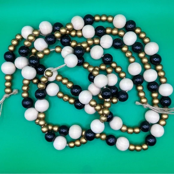 Black, White, and Gold Beaded Garland 7.5ft long