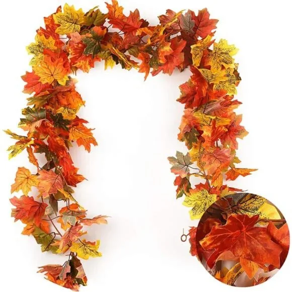 2 Pack Fall Maple Garland - 5.8 FT/Pcs Autumn Hanging Fall Leave Vines for Home