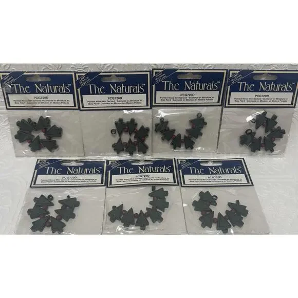 The Naturals Painted Mini Wood Christmas Tree Garland Craft *New LOT Of 7*