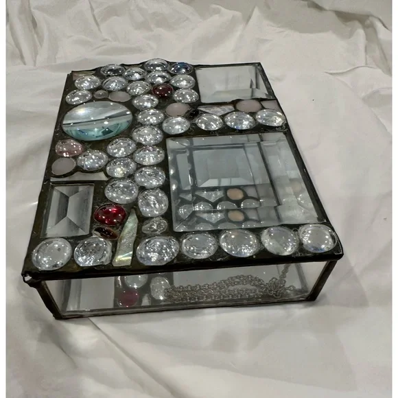 Abstract Bedazzled Hand Made Artisan 3D Mirrored Box