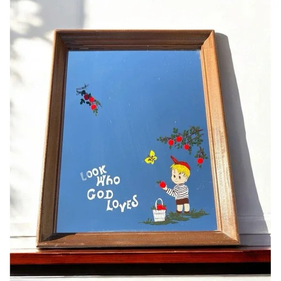 Vintage Boy Wood Frame Mirror Wall Plaque Look Who God Loves Dickson 13x10