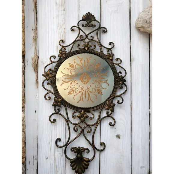 Vintage Ornate Filigree Wall Mirror With Floral Scroll Design