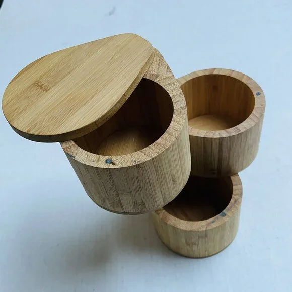 Bamboo 3 Level Salt Seasoning Storage Box Jewelry Case Organizer Office Decor