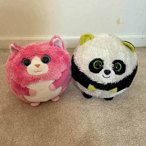 TY Beanie Ballz: Tumbles the Pink Cat & Bonsai the Panda Plush Set