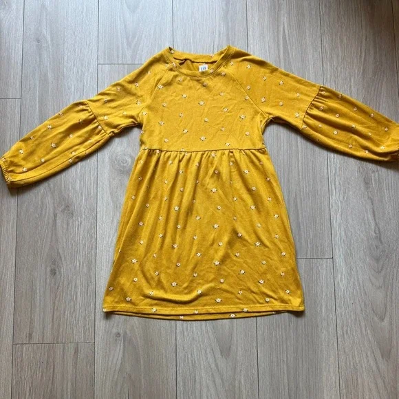 Gap Kids dress girls M 8 Yellow fit and flare flower prints long sleeve