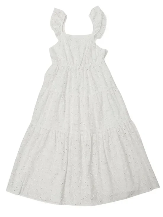 Zara Tiered Dress Girls 13/14 White Eyelet Embroidered Open Back Lined