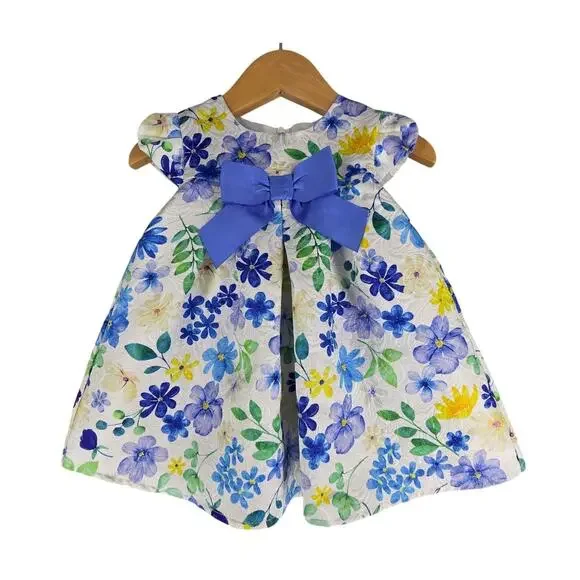 B BY BONNIE BABY – BABY GIRL'S 1 OF 2 PIECE PLEATED BLUE FLORAL DRESS SIZE 6–9M