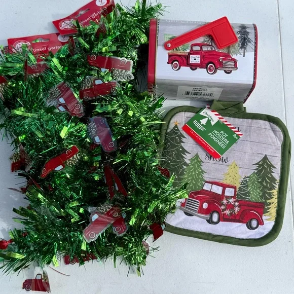 Festive Red Truck Holiday Decor Set