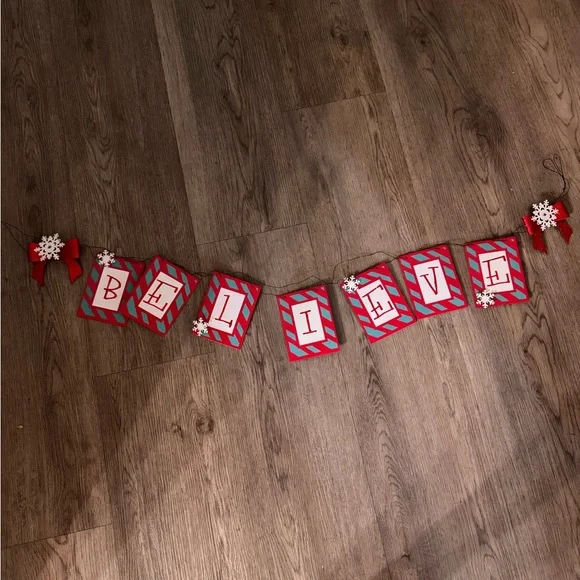Festive Red and White 'Believe' Holiday Banner