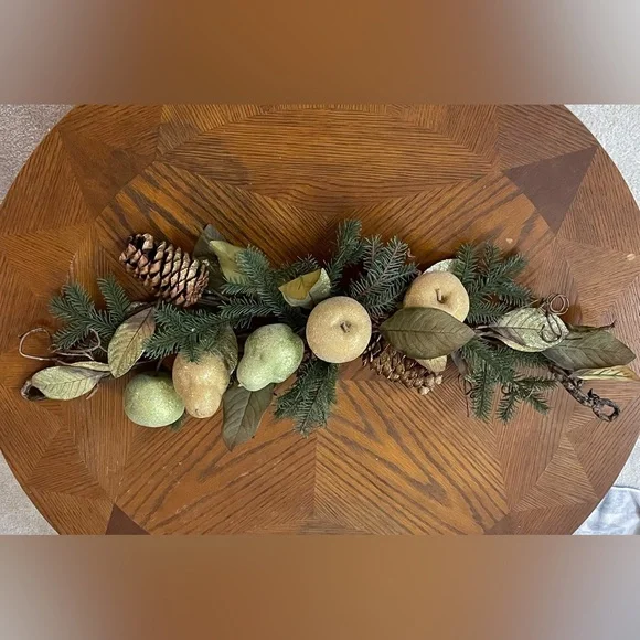 Magnolia Glittered Faux Pine Cone and Fruit Holiday Swag with Grapevine Hanger