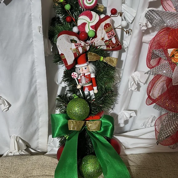 Festive Nutcracker Holiday Swag with Green and Red Accents
