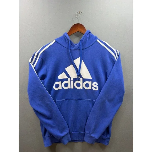 Adidas Hoodie Pullover Mens Blue 3-Stripe Logo Small
